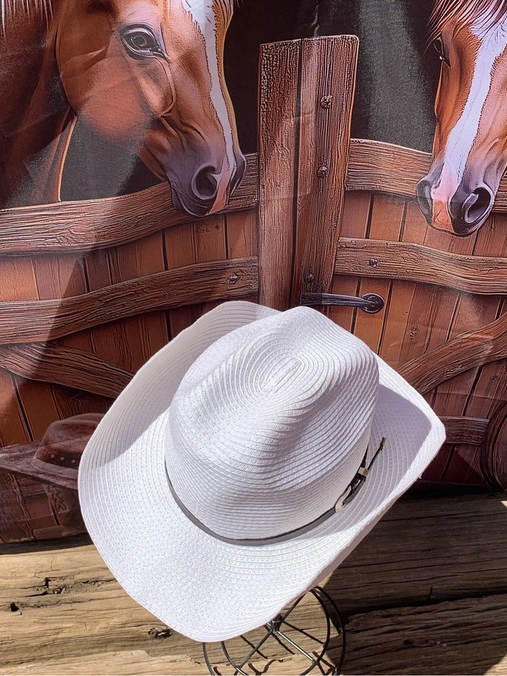 White Straw Cattlemen Cowgirl Hat Adjustable w/Shapable Brim - Picture 6 of 8